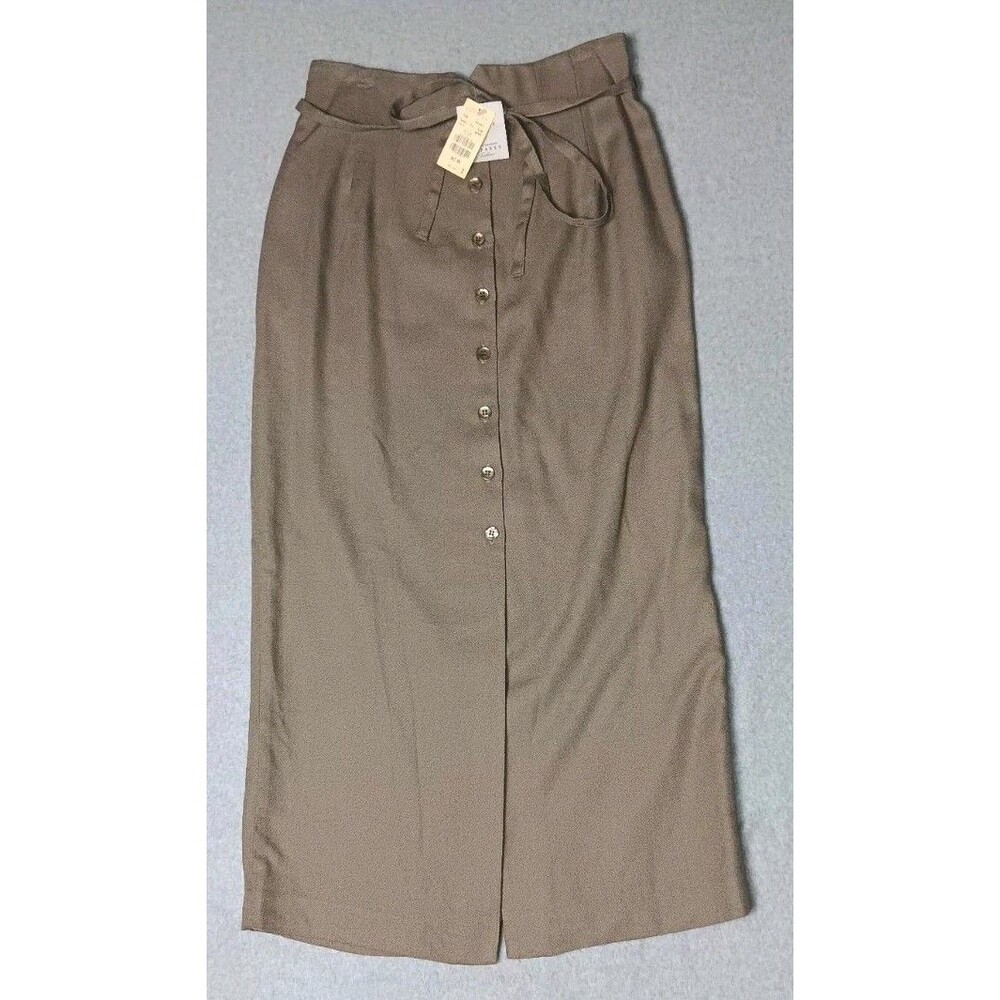 NWT! Compagnie Internationale Express taupe midi button-down Skirt Womens...